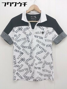 ◇ VIOLA RUMORE ヴィオラルモーレ 総柄 半袖 ポロシャツ サイズL ホワイト ブラック グレー メンズ