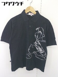 ◇ ◎ Disney SPORTS ドナルドダック プリント 半袖 ポロシャツ サイズM ブラック グレー メンズ