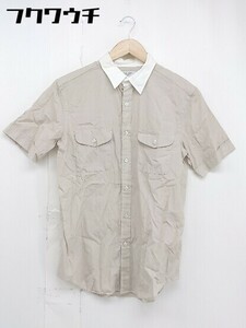 ◇　◎ UNITED ARROWS ユナイテッドアローズ ストライプ 半袖 シャツ サイズL ベージュ　ホワイト メンズ