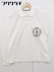 ◇　◎ MIEKO UESAKO SPORTS タグ付き　ロゴ　刺繍 長袖 ポロシャツ サイズ40 アイボリー　ブラウン メンズ
