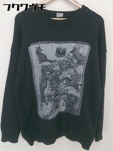 ◇ HOOK フック プリント コットン ニット 長袖 セーター サイズM ブラック ホワイト メンズ