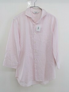 ◇ ◎ EDIFICE エディフィス ストライプ 七分袖 シャツ サイズ 44 ピンク ホワイト メンズ