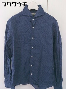 ◇ nano universe ナノユニバース ホリゾンタルカラー 長袖 シャツ サイズ48 ブルー系 メンズ
