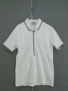◇ ◎ NICOLE CLUB FOR MEN 総柄 ボタンダウン BD 半袖 ポロシャツ サイズ 46 ホワイト メンズ