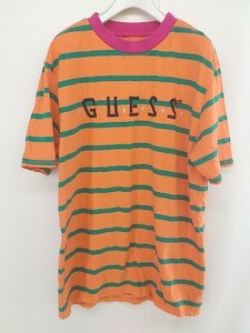 ◇ GUESS ゲス ボーダー ロゴ 半袖 Tシャツ カットソー サイズS オレンジ グリーン ピンク メンズ