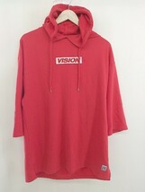 ◇ VISION STREET WEAR ボックスロゴ プリント 七分袖 プルオーバー パーカー サイズ L レッド ホワイト ブラック メンズ_画像2