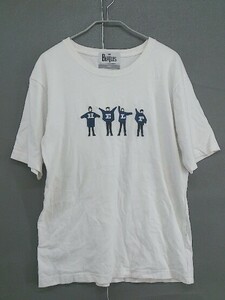 ◇ SHIPS BEATLES「ＨＥＬＰ」 エンブロイダリー 半袖 Tシャツ サイズＬ オフホワイト ブルー ブラック レディース メンズ