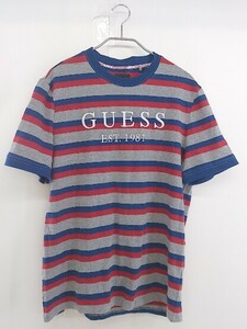 ◇ GUESS ゲス ボーダー ロゴ 半袖 Tシャツ カットソー サイズS グレー レッド ブルー メンズ