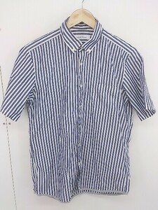 * * green label relaxing UNITED ARROWS stripe button down BD short sleeves shirt size M navy white men's 