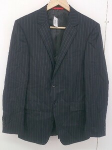 ◇ ORIHICA ウール混 ストライプ 肩パッド入 長袖 テーラード ジャケット サイズY6 ブラック メンズ