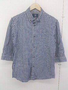 * * COMME CA COMMUNE COMME CA DU MODE check linen. button down BD. minute sleeve shirt size L blue group men's 