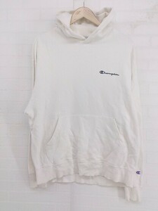 ◇ Champion チャンピオン ロゴ刺繍 長袖 プルオーバーパーカー サイズL ホワイト系 メンズ P