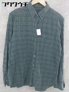 ◇ ◎ green label relaxing UNITED ARROWS ボタンダウン チェック 長袖 シャツ サイズL グリーン系 メンズ