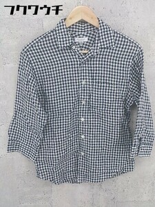 * BEAUTY & YOUTH UNITED ARROWSlinen100% check 7 minute sleeve shirt size S white black men's 