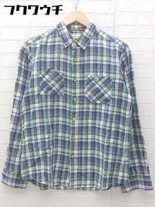 * * URBAN RESEARCH Urban Research linen. check long sleeve shirt size 38 navy green group men's 