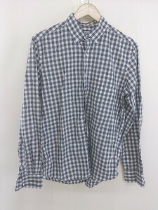 * * green label relaxing NITED ARROWS check button down BD long sleeve shirt size L gray white men's 