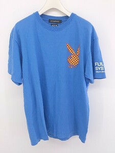 ◇ PLAYBOY×PULP×FULL-BK プリント 半袖 Tシャツ カットソー サイズL ブルー イエロー マルチ メンズ P