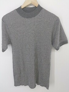 ◇ Healthknit ボーダー モックネック サーマル 半袖 Tシャツ カットソー サイズM(36-38) グレー ホワイト メンズ P