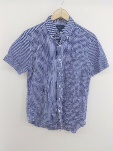 ◇ GYMPHLEX ジムフレックス チェック ボタンダウン BD 刺繍 半袖 シャツ サイズL ブルー ホワイト メンズ P