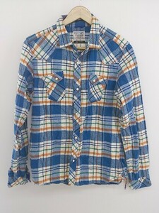 ◇ NICOLE CLUB FOR MEN チェック コットン 長袖 シャツ サイズ46 ブルー ホワイト オレンジ メンズ P