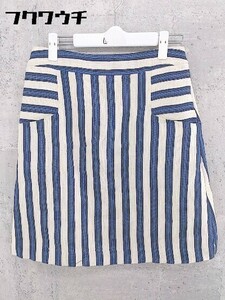 * ELLE L stripe knees height flair skirt 40 ivory blue * 1002799825627