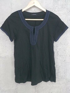 ◇ LAUTREAMONT ロートレアモン 刺繍 半袖 Tシャツ カットソー 38 ブラック レディース