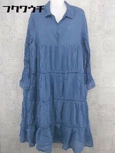 ◇ MERLOT IKYU メルロー イキュウ ティアード 長袖 ロング ワンピース サイズF ブルー レディース P