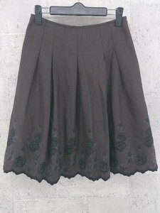 ◇ L'EST ROSE レストローズ 刺繍 ミニ フレア スカート 2 ブラウン レディース