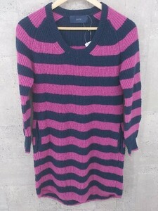 * SHIPS Ships border long sleeve Mini knitted One-piece pink navy lady's 
