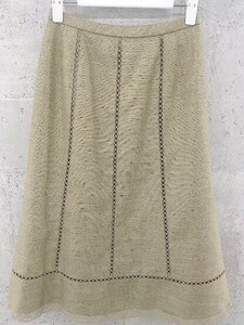 ◇ ●美品● Leilian レリアン レース 膝下丈 フレア スカート 7 カーキ レディース