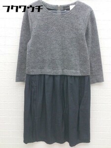 ◇ green label relaxing グリーンレーベル UNITED ARROWS バックジップ 切替 長袖 膝丈 ワンピース 38 グレー　ブラック レディース