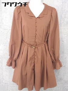 * * NICE CLAUP Nice Claup waist belt attaching long sleeve Mini One-piece size F Brown lady's 