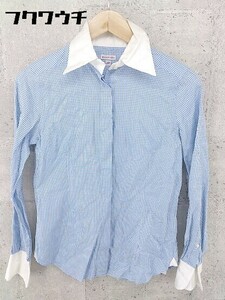 * DRESSTERIOR Dress Terior silver chewing gum check long sleeve shirt size 38 white blue lady's 