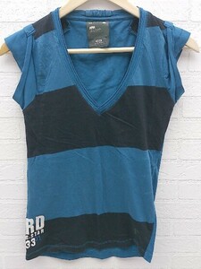 * G-STAR RAWji- Star rouV neck French sleeve T-shirt cut and sewn XS blue black lady's 