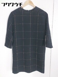 ◇　◎ zara basic ザラ ベーシック タグ付　格子柄 長袖 ミニ ワンピース EUR S USA S MEX 26 ネイビー レディース