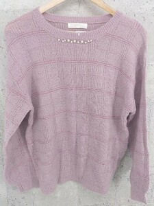 ◇ grove グローブ パール ビーズ 装飾 長袖 セーター L ピンク レディース
