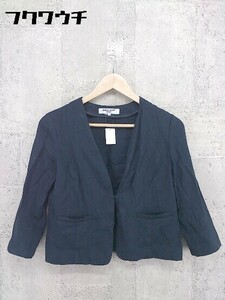 ◇ NATURAL BEAUTY BASIC ナチュラルビューティーベーシック リネン混 長袖 ジャケット サイズS ネイビー レディース