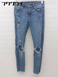 ◇　7　FOR　ALL　MANKIND　ダメージ加工　カットオフ　ジーンズ　デニム　パンツ　サイズ24　インディゴ　レディース