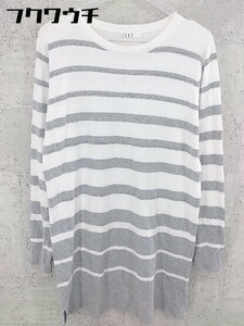 * ELLE L border long sleeve knees height One-piece size 38 white & gray lady's 