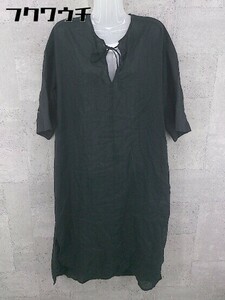 ◇ Simplicite シンプリシテェ リネン混 長袖 ロング ワンピース ブラック レディース