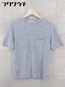 ◇ SHIPS シップス パイル 胸ポケット 半袖 Tシャツ カットソー サイズL ネイビー ホワイト レディース