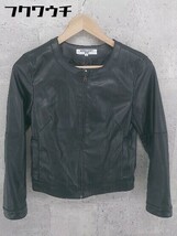 ◇ NATURAL BEAUTY BASIC ノーカラー 長袖 ジップアップ ジャケット サイズS ブラック レディース_画像2