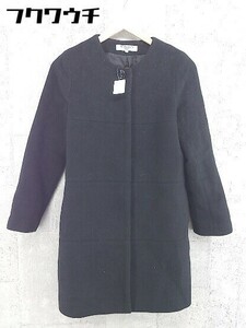 ■ NATURAL BEAUTY BASIC アンゴラ混 長袖 ノーカラーコート サイズS ブラック レディース