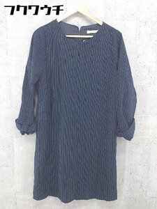 ◇ chocol raffine robe バックジップ ストライプ 長袖 膝丈 ワンピース サイズF ネイビー ホワイト レディース