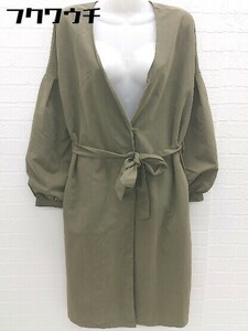 ◇ ◎ natural couture ナチュラルクチュール NICE CLAUP ウエストリボン付 長袖 カーディガン サイズF カーキ系 レディース