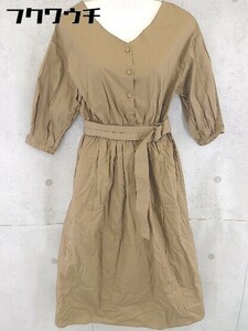 ◇ ◎ natural couture NICE CLAUP ウエストゴム 長袖 ロング ワンピース サイズF ブラウン レディース