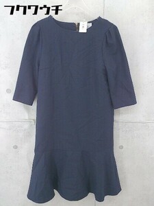 * aperi nano universe Nano Universe linen. 7 minute sleeve knees under height One-piece size 36 navy series lady's 