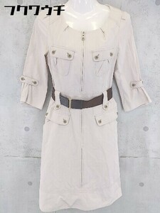 ◇ ◎ BODY DRESSING Deluxe ベルト付 七分袖 膝丈 ワンピース サイズ38 ベージュ レディース