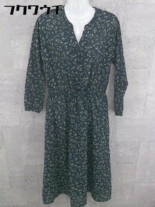 ◇ ◎ chocol raffine robe ショコラフィネローブ 総柄 ハーフボタン 長袖 ロング ワンピース サイズF ネイビー レディース