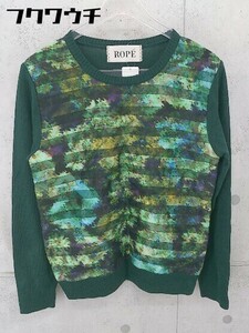 ◇ ROPE' ロペ 総柄 切り替え 薄手 ニット 長袖 セーター サイズM グリーン レディース